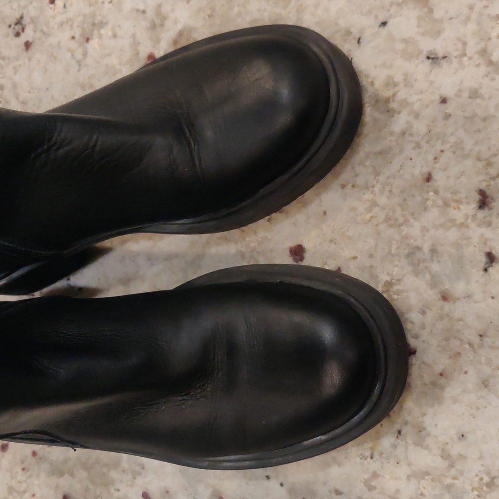 Black Leather Knee-High Boots Retro Y2K Cottagecore Winter Outdoors Block Heel - Picture 5 of 15